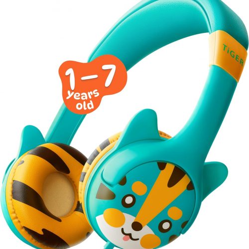 Green and yellow kitten themed kids headphone